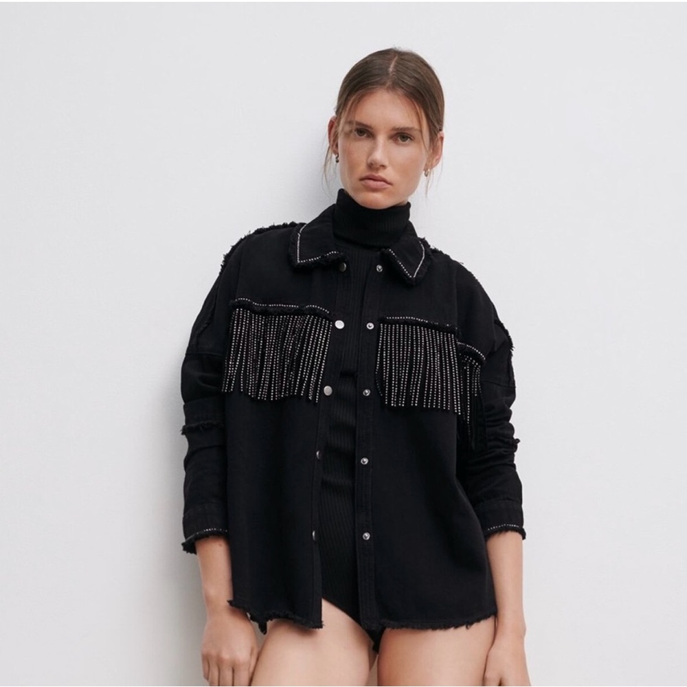 Zara rhinestone fringe jacket